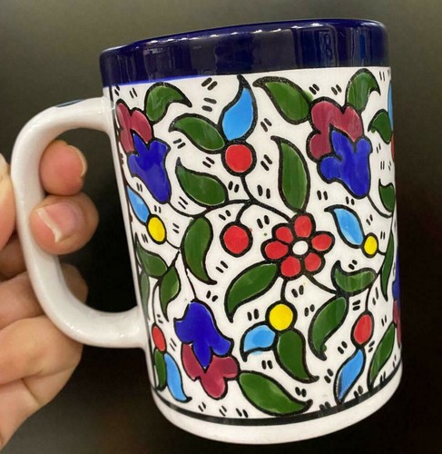 Ceramic Mug Hebron Crafts Handmade Painting Tea Coffee Decor multi-color Pattern - Picture 5 of 6