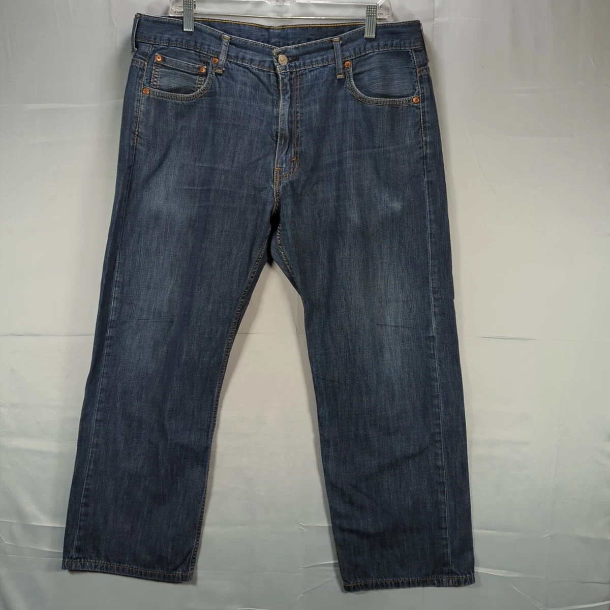 Levis 569 36x30 Mens Jeans Loose Straight Fit Denim Pants Blue Hem Spots