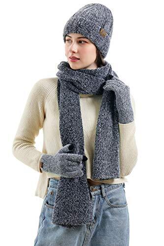 Womens Winter Warm Knit Beanie Hat One Size Hat&scarf&gloves-dark