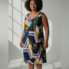 Colorful Geometric Sleeveless Dress R&K Originals Ruched Size 2X New