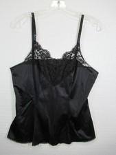 Vassarette Satin  Lace Camisole Women Large Black Nylon