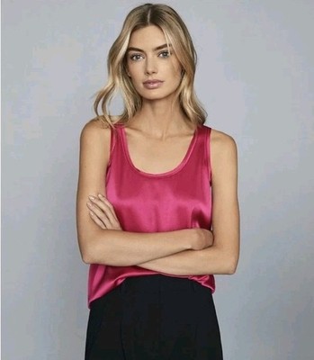 Reiss Remey Trägertop mit Seidenfront, fuchsia pink - Größe M