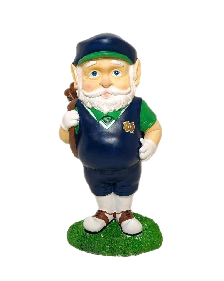 NOTRE DAME 12" Garden Gnome Fighting Irish Golfer Statue Golf Club Bag Sculpture - Image 3 of 4
