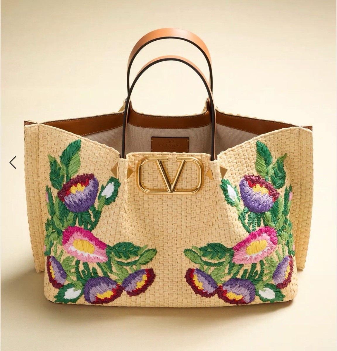 Valentino Garavani Medium Shopping Bag In Raffia With Floral
