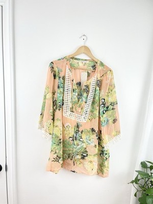 Daniel Rainn 1X Pink Floral Boho Semi Sheer Blouse Top Women s Plus 1X New 