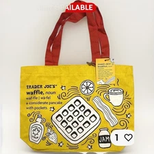 Trader Joe's  100% Cotton Canvas Yellow  (Waffle Tote Bag) NWT Waffle Lovers