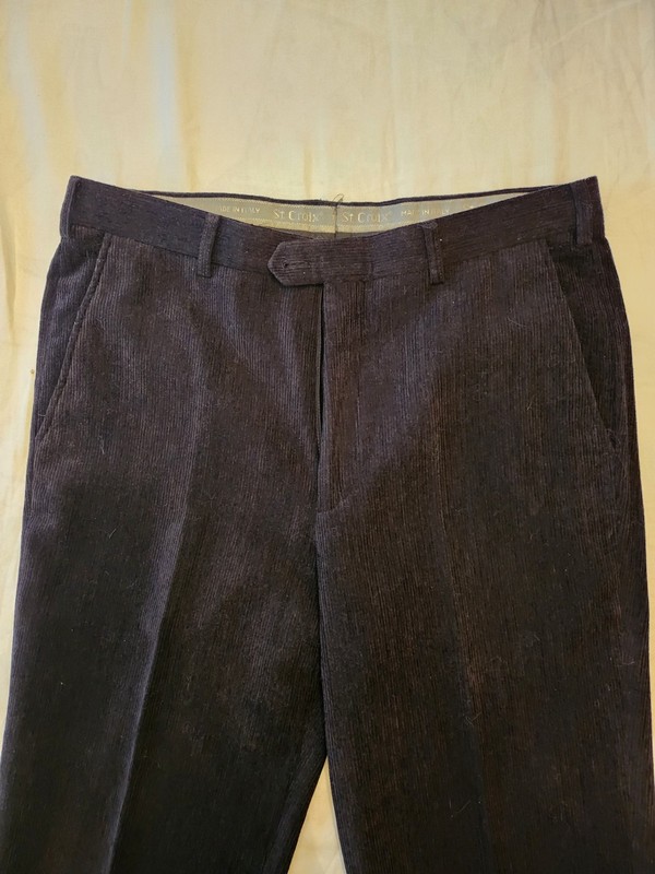 St Croix Men Corduroy WOOL BLEND mid-wale Flat Black Trouser MADE ITALY 34-36/32
