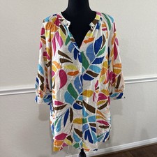 Tabitha Brown Target Tunic Top Dress  Botanical Print Button Front Medium