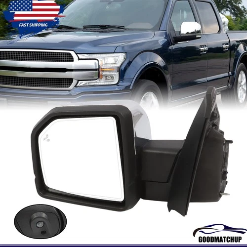 FO1320528 For 2015-2021 Ford F-150 Chrome Heated Driver Side Mirror Power Fold
