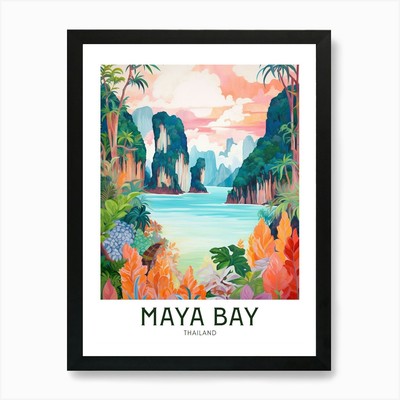 Maya Bay Beach, Thailand Reise Pos gerahmtes Wandbild Poster Leinwanddruck Bild