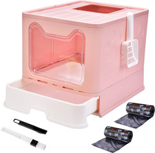 Foldable Litter Box with Lid, Large Top Entry Cat Toilet, Enclosed Potty Include