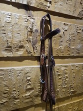 Western Headstall Engraved Star Conchos With Split Reins