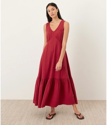 red dress brunch New Pact Women's Medium Color Coastal Double Gauze Beach To Pleated A-Line Chiffon Evening Product code group_dress_esabella Size:3XL - 44