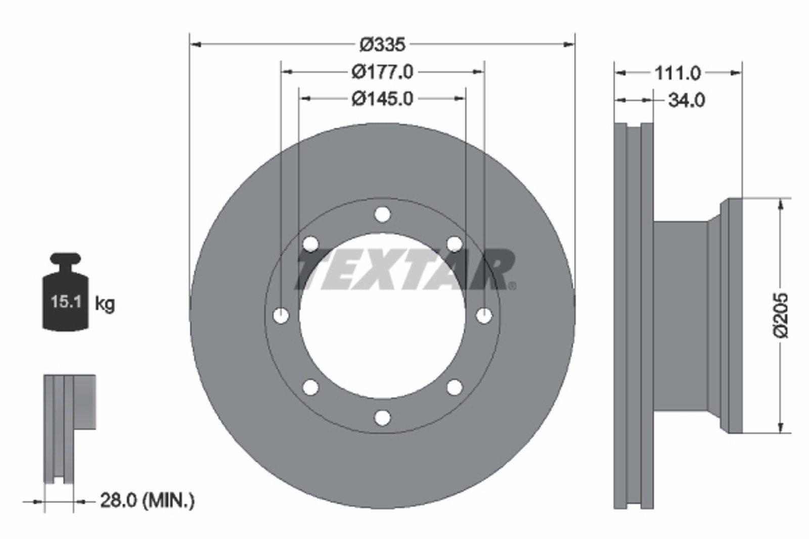 2x Disco de freno TEXTAR 93102300 para MERCEDES ATEGO