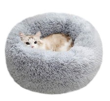 Cozy Plush Round Pet Bed for Cats and Small Dogs - Self-Warming Indoor Use