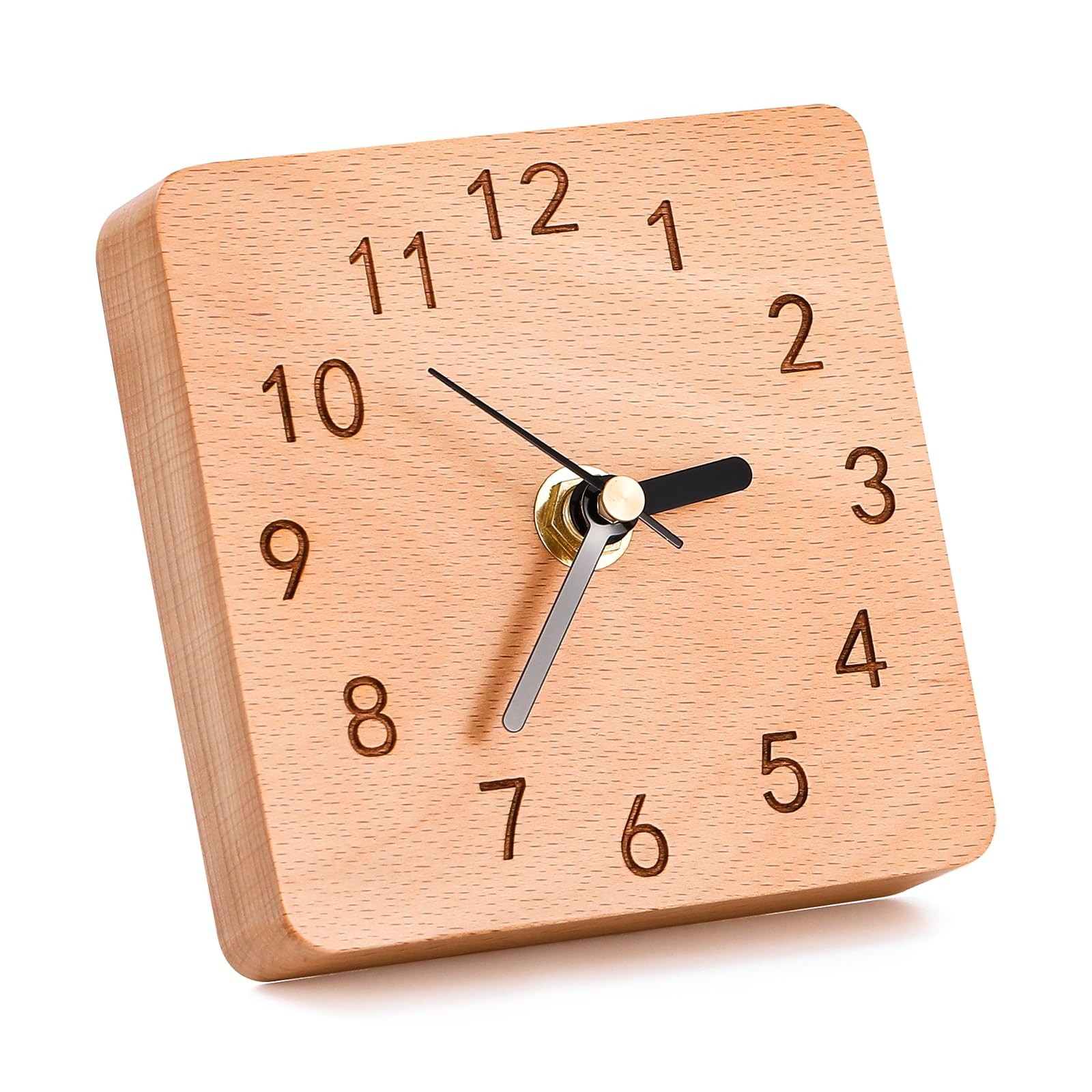 Wooden Table Clock on Stand Decorative Battery Operated Desk