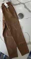 Lipsy Brand New Size 10 Tan Leatherette Straight Tapered Leg Trousers