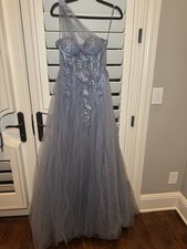 GB  One-Shoulder Tulle Formal Gown with Floral Applique