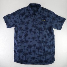 PUMA PTC Graphic Palm Tree Golf Polo Shirt Mens Medium Blue Short Sleeve Casual