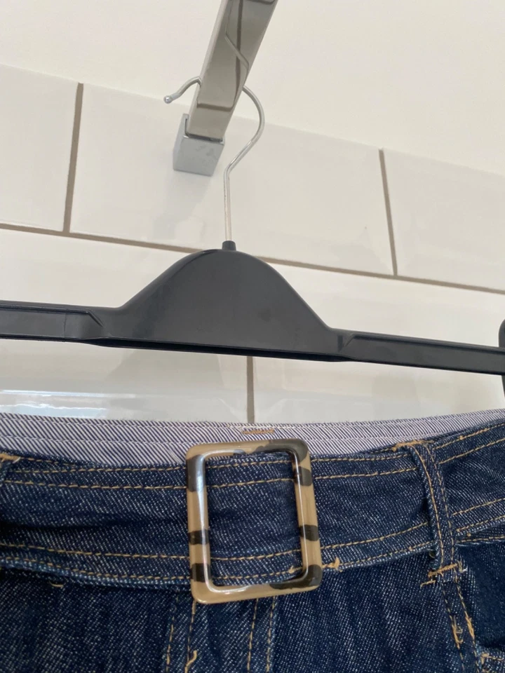 NEXT Button Front Denim Skirt Size 10 A-Line Leopard Buckle Belt Prairie Peasant - Image 3 of 4