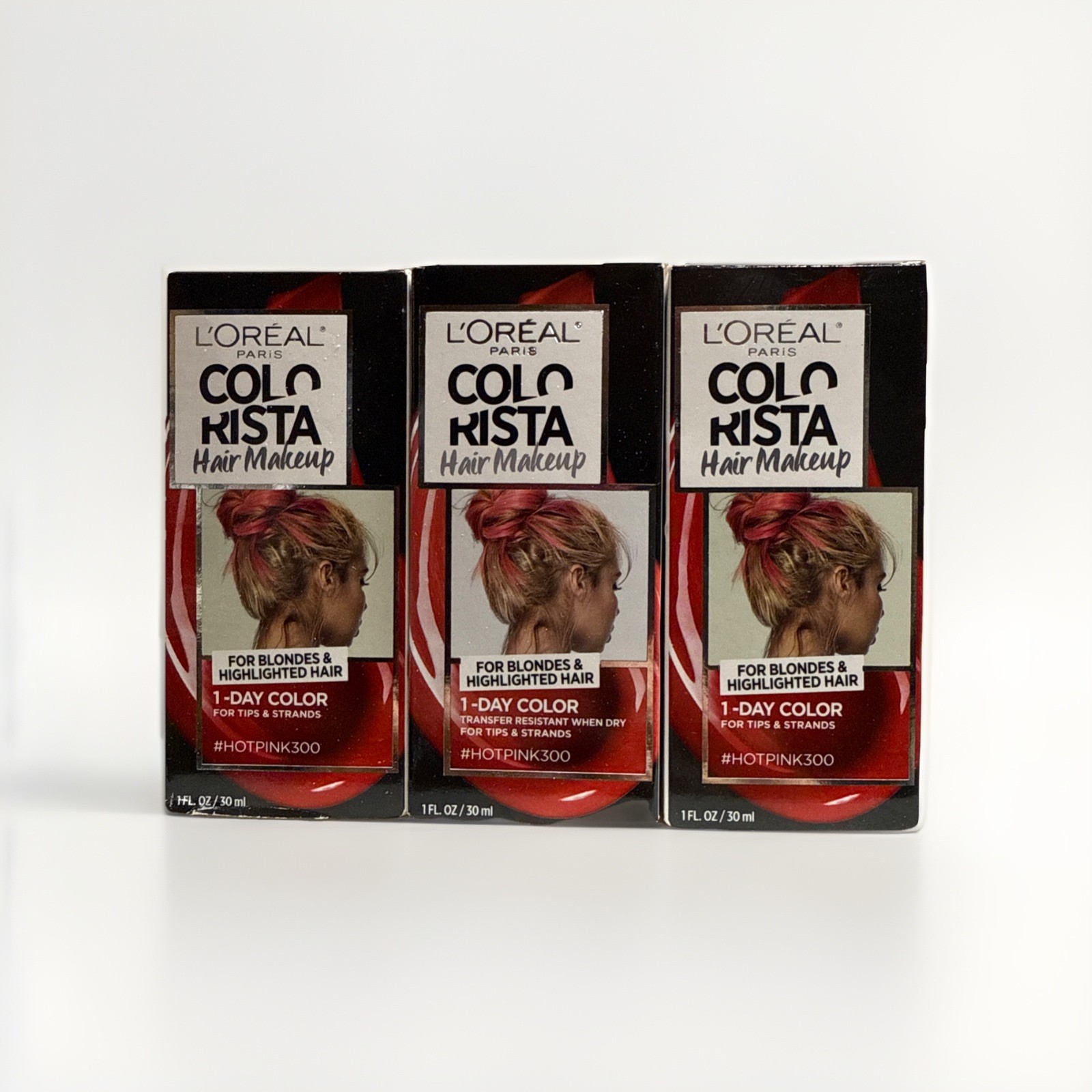Lot of 3 LOREAL Colorista Hair Makeup 1-DAY COLOR Temporary - # HOT PINK 300