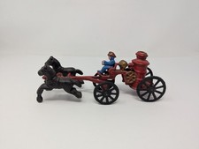 Cast Iron Horse Drawn Fire Pumper with Horses, Vintage