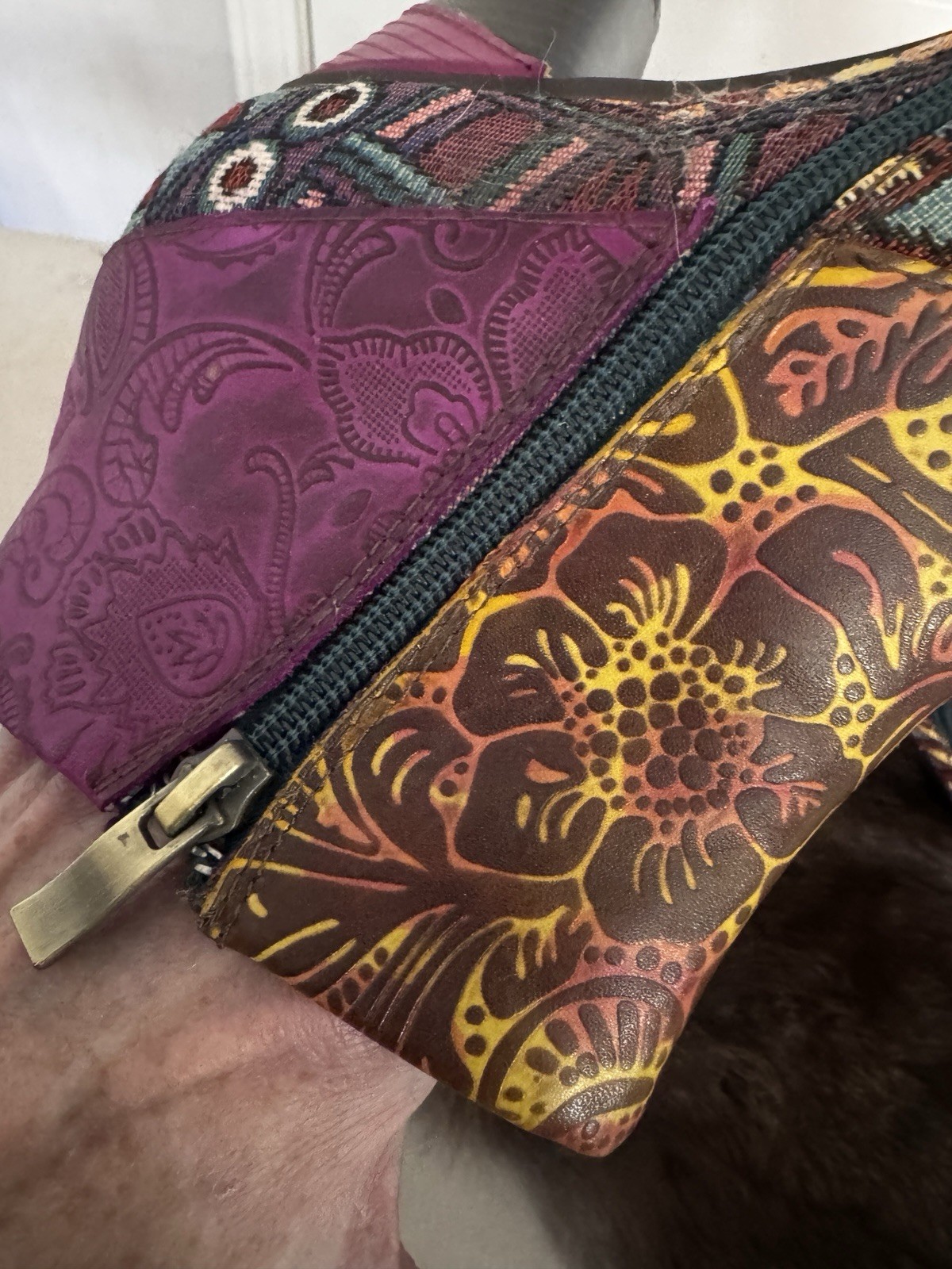 Sz 7 Witchy Tooled Leather Patchwork Booties Embr… - image 12