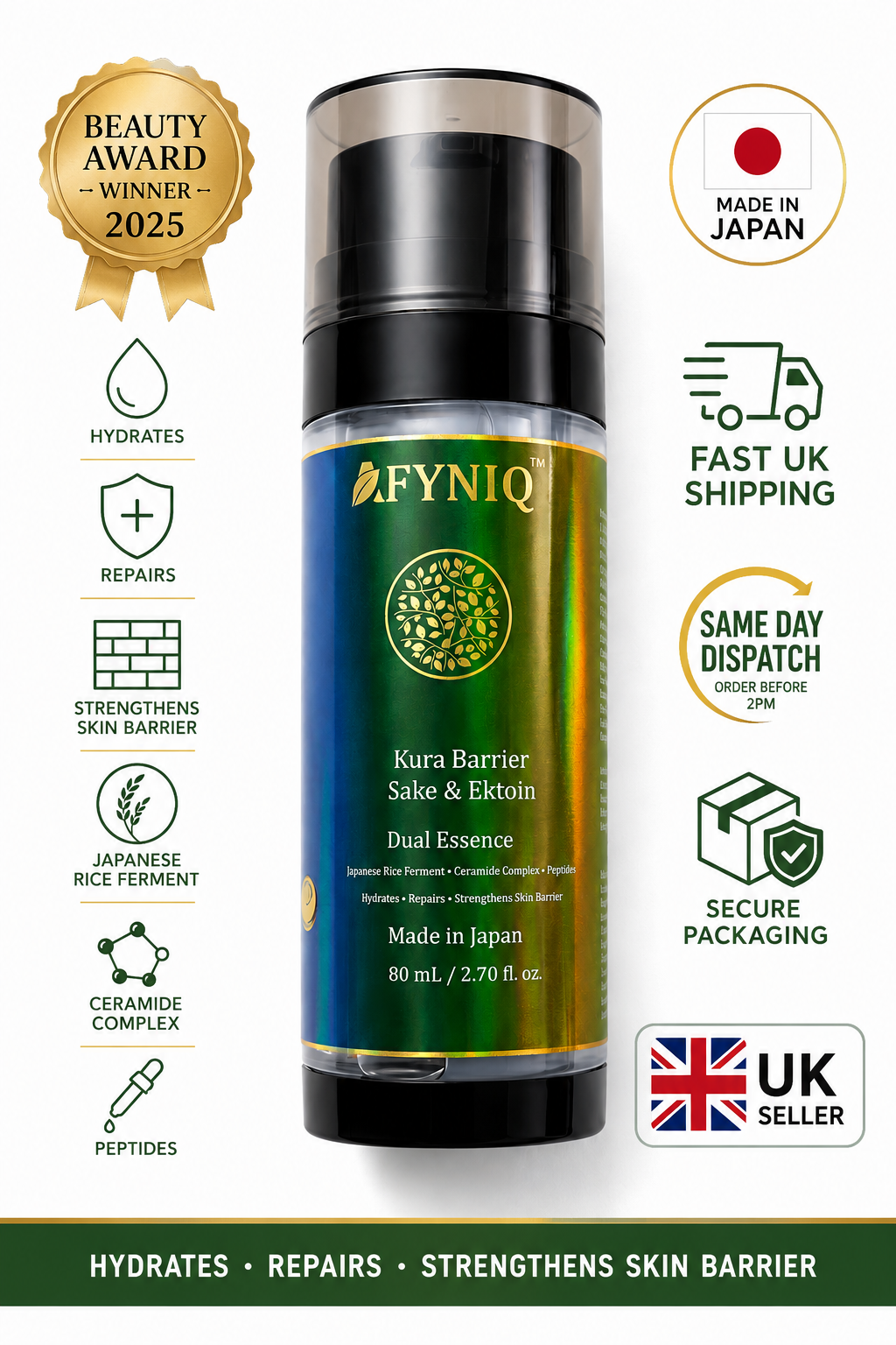 Japanese Rice Ceramide Barrier Repair Serum Ectoin Dual Essence 80ml Afyniq