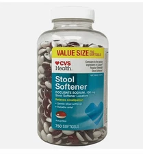 CVS Stool Softener Docusate Sodium 100 mg Softgels 750 Count exp 12-2025