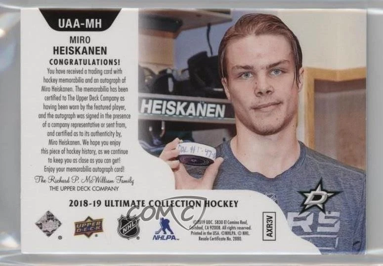 2018-19 Upper Deck Ultimate Collection Access /25 Miro Heiskanen Rookie Auto RC - Image 2 of 2