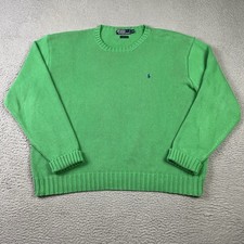 Vintage Polo Ralph Lauren Sweater Mens 2XL Green Cotton Knit Crew Neck Pullover