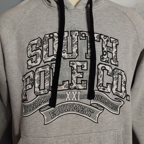 VTG Southpole Hoodie Embroidered Logo Pockets Y2K Skater Hip-hop Gray Men's L - Picture 2 of 13