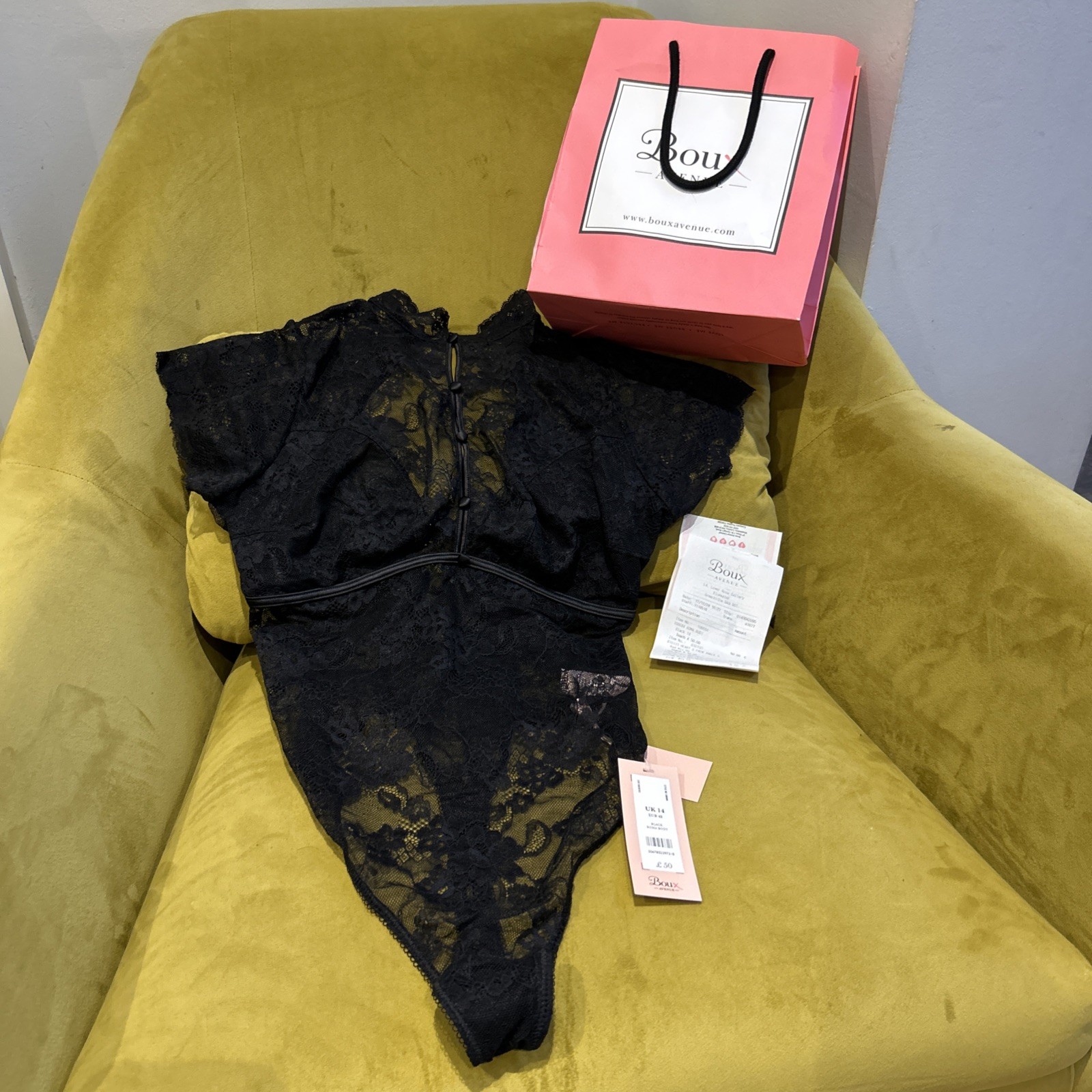 Boux Avenue Black ROMA Body Suit Lingerie RRP £50 Bag Included Labels New