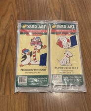 VTG Yard Art Do-It-Yourself Pattern Penguins W/ Sign Puppies/Red Bulb