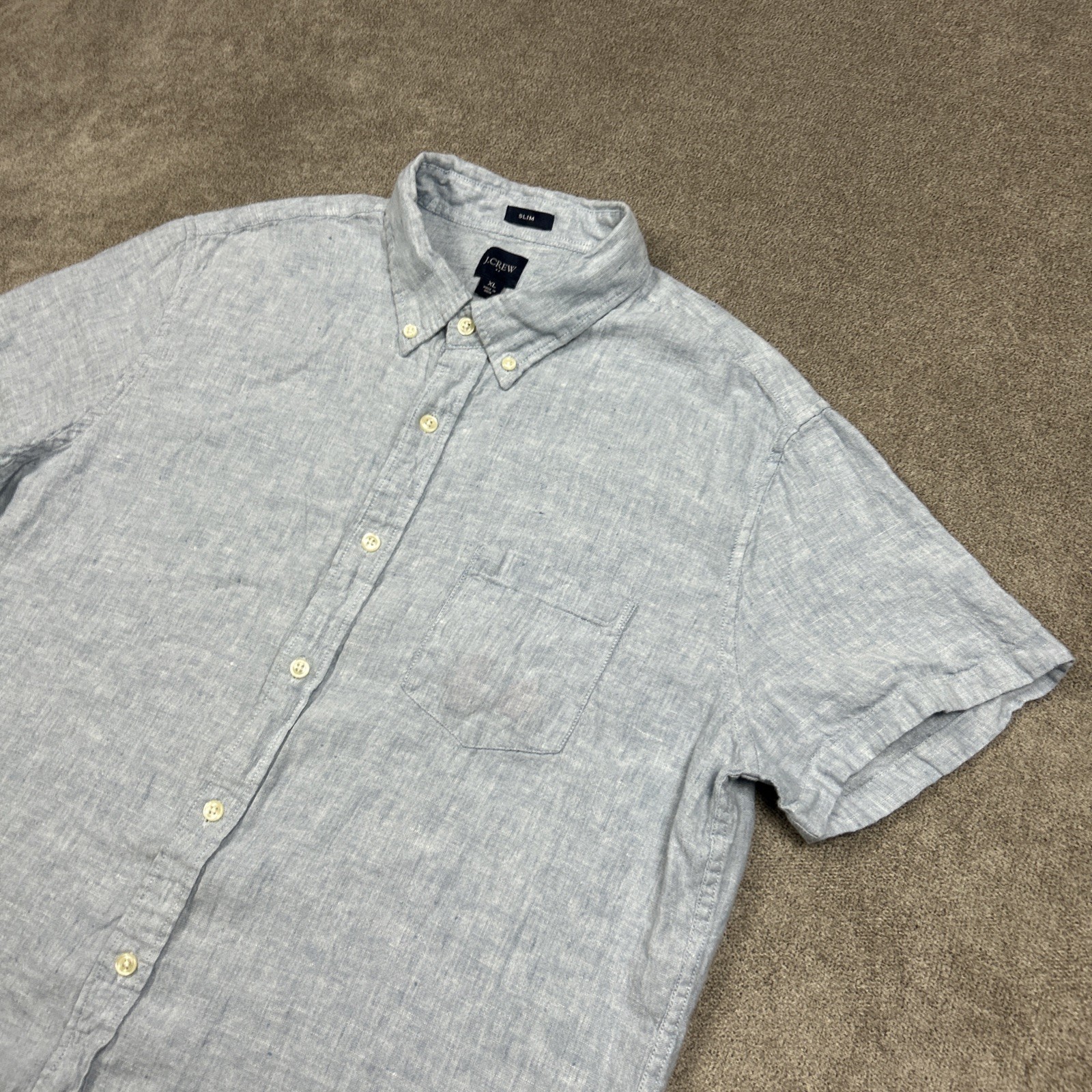 J Crew Shirt Mens XL Slim Fit Linen Blend Button Down Light Blue Summer Casual