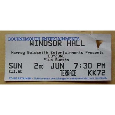 BOYZONE BOURNMOUTH WINDSOR HALL TICKET JUNE 2ND ? (STAPLE TEAR HOLE) UK