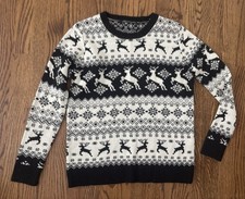 Vintage Black And White Acrylic Slim Reindeer Christmas Sweater S M