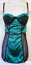 VTG 90s Fredericks of Hollywood Teal Satin Chemise Lingerie Demi Bra Small