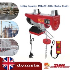 250kg Electric Hoist with Wireless Remote 12m Steel Wire & 2 Slings UK 550W Red