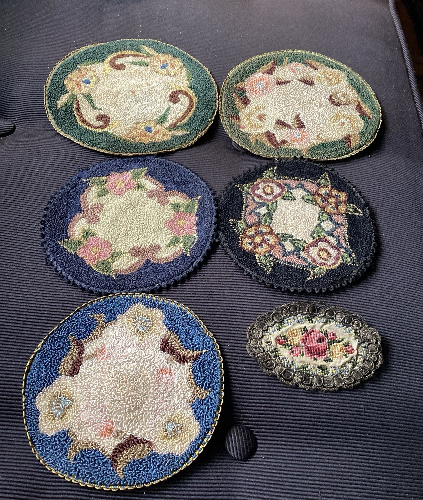 Vintage Miniature Handmade Floral Hooked Rugs For Doll Houses 6 