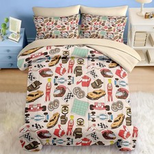 Comforter Set Full Size, Racing Car Competition 7 Pcs Bedding for Kids and Adult