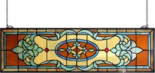 Tiffany-Style Stained Glass Window Panel - 32" Wide x 9" High Hanging Art