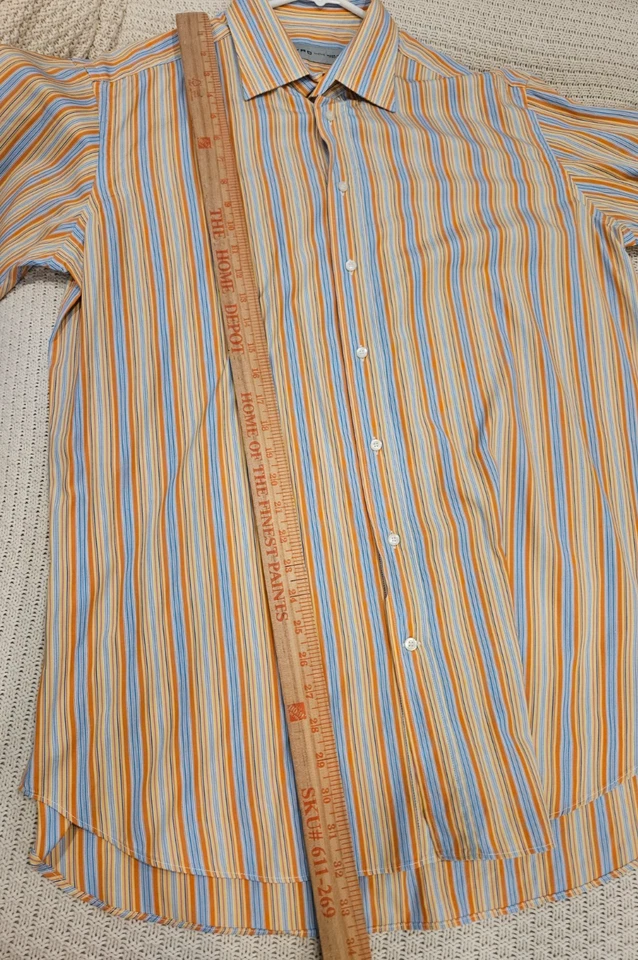 ETRO Made in Italy Shirt Size 44 Orange, white, blue, yellow stripe, long sleeve - Image 4 of 4