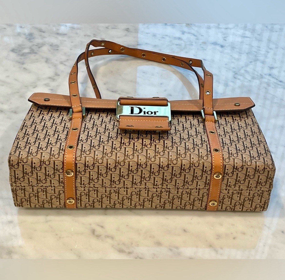 Christian Dior 2003 Diorissimo Street Chic Vintage Shoulder bag, Tan/gold, GUC image 7