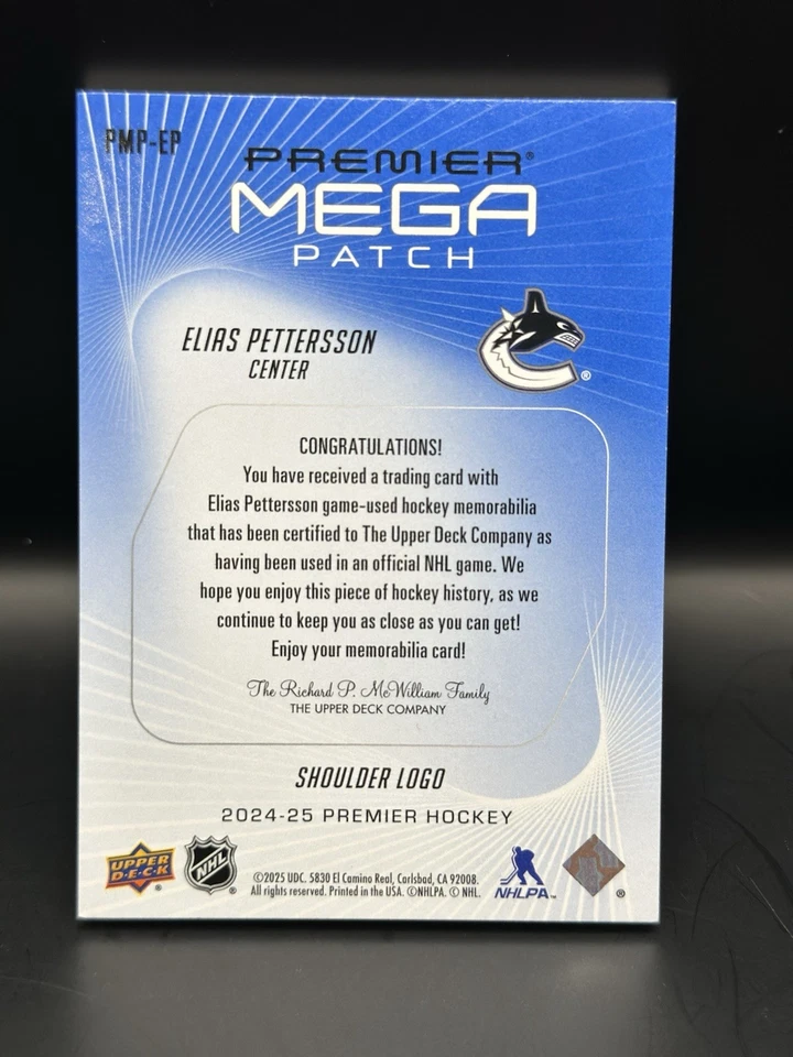 2024-25 Premier Mega Patch Shoulder Crest Elias Pettersson Vancouver Canucks 1/6 - Image 2 of 2