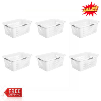 6 Pack Large Plastic Laundry Basket 2 Bushel White Bulk Sterilite Clothes Hamper