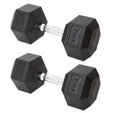 York Barbell Hex Dumbbell Set 90LB Rubber Coated Fixed Weight Dumbbells Pack 2