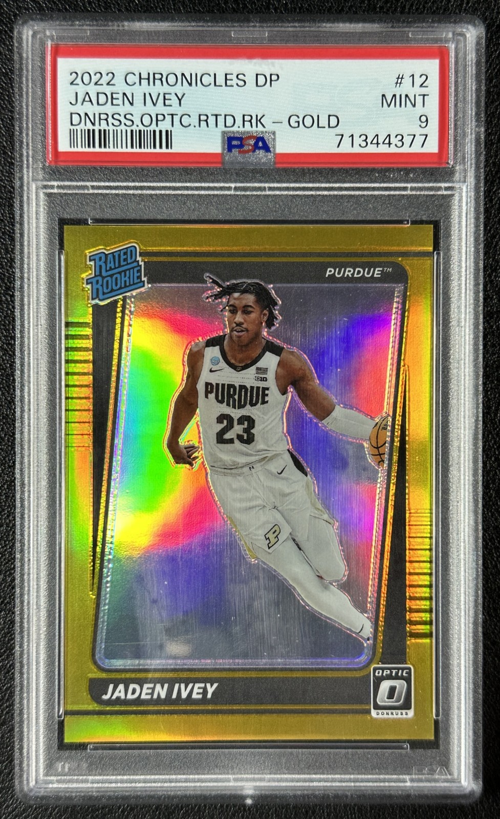 JADEN IVEY PSA 9 2022-23 PANINI CHRONICLES DP #12 DONRUSS OPTIC ROOKIE GOLD 7/10