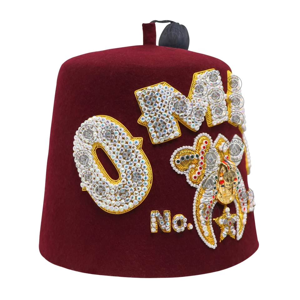 Sombrero Shriner Fez Masónico Personalizado, Estrás Bordados y Lingotes por Masonic Hub Foto 4 de 4