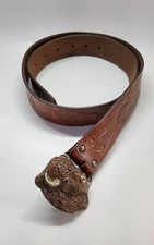 Bergamot Brass Buffalo Belt Buckle 1999/with Leggin Leather Belt-Made In U.S.A